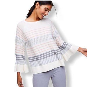 {LOFT} New Striped Bell Sleeve Wool Sweater